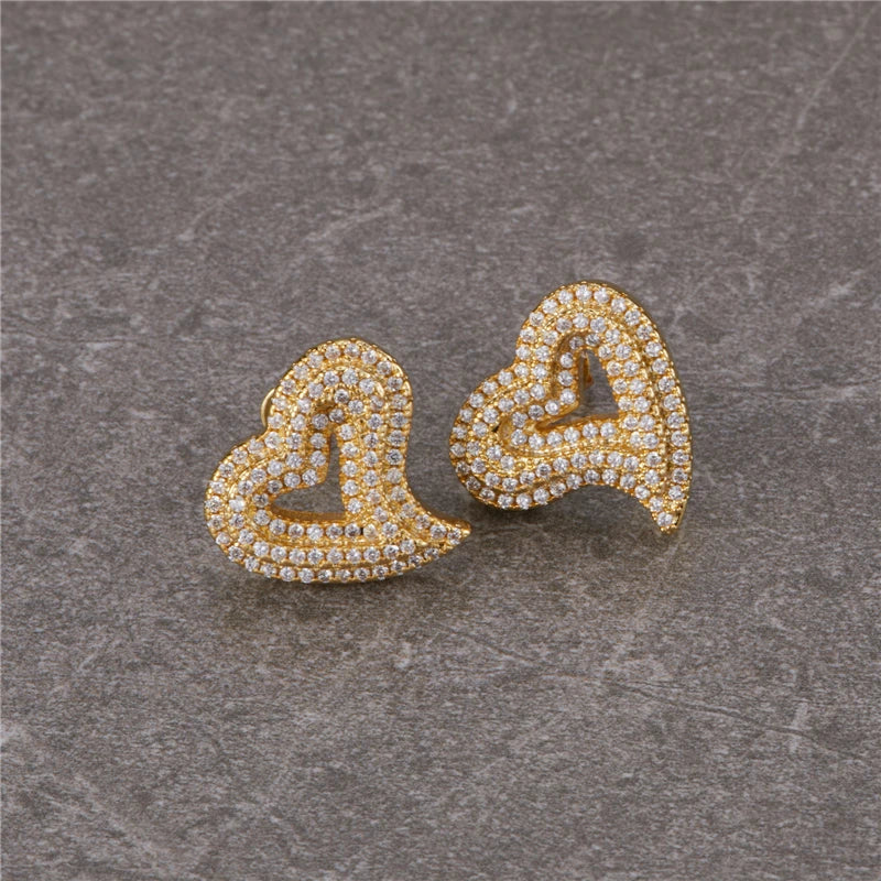 Heart Shape Pave Baguette Earrings - Gold
