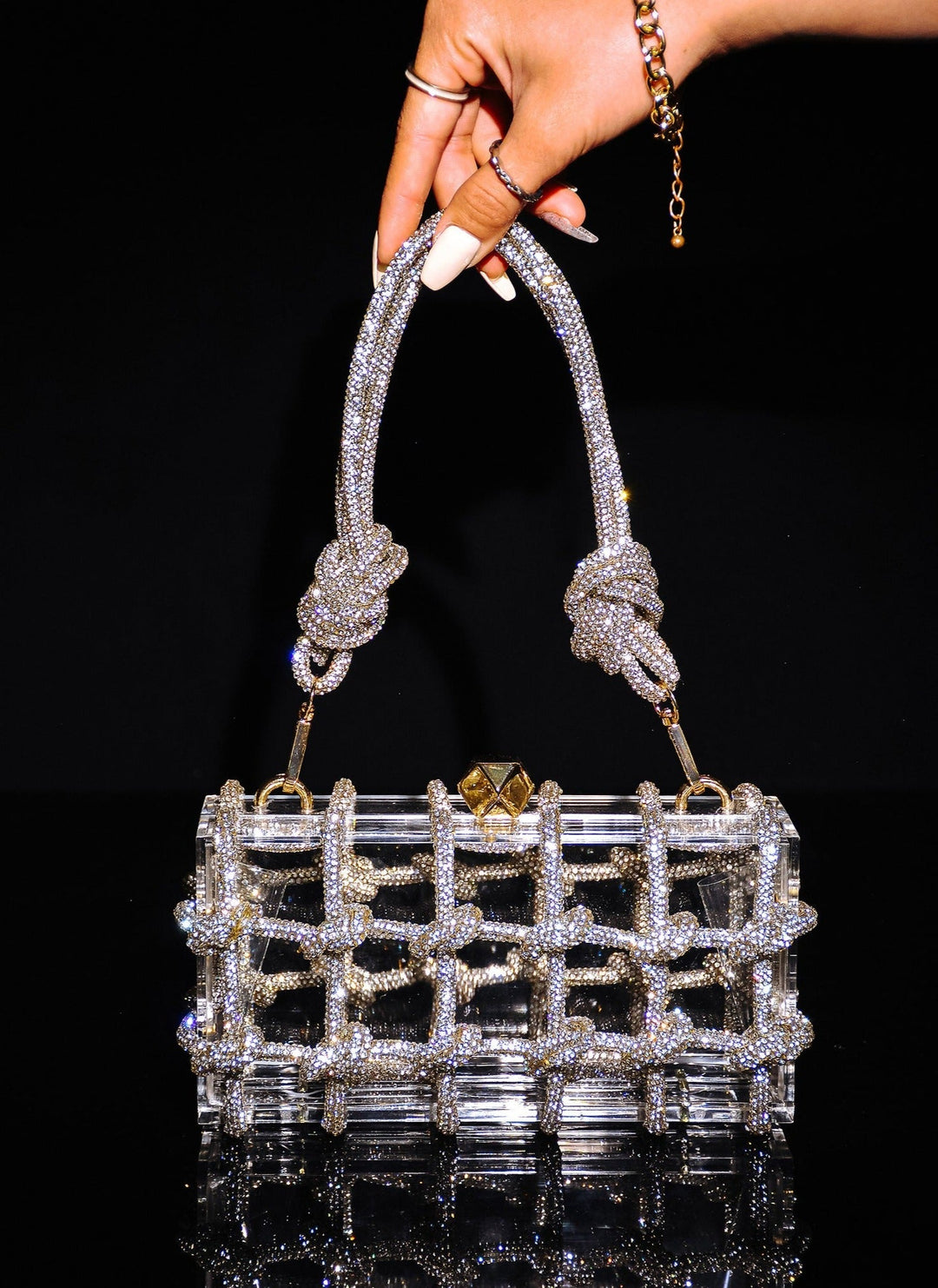 The Queens Acrylic Crystal Knot Clutch Bag