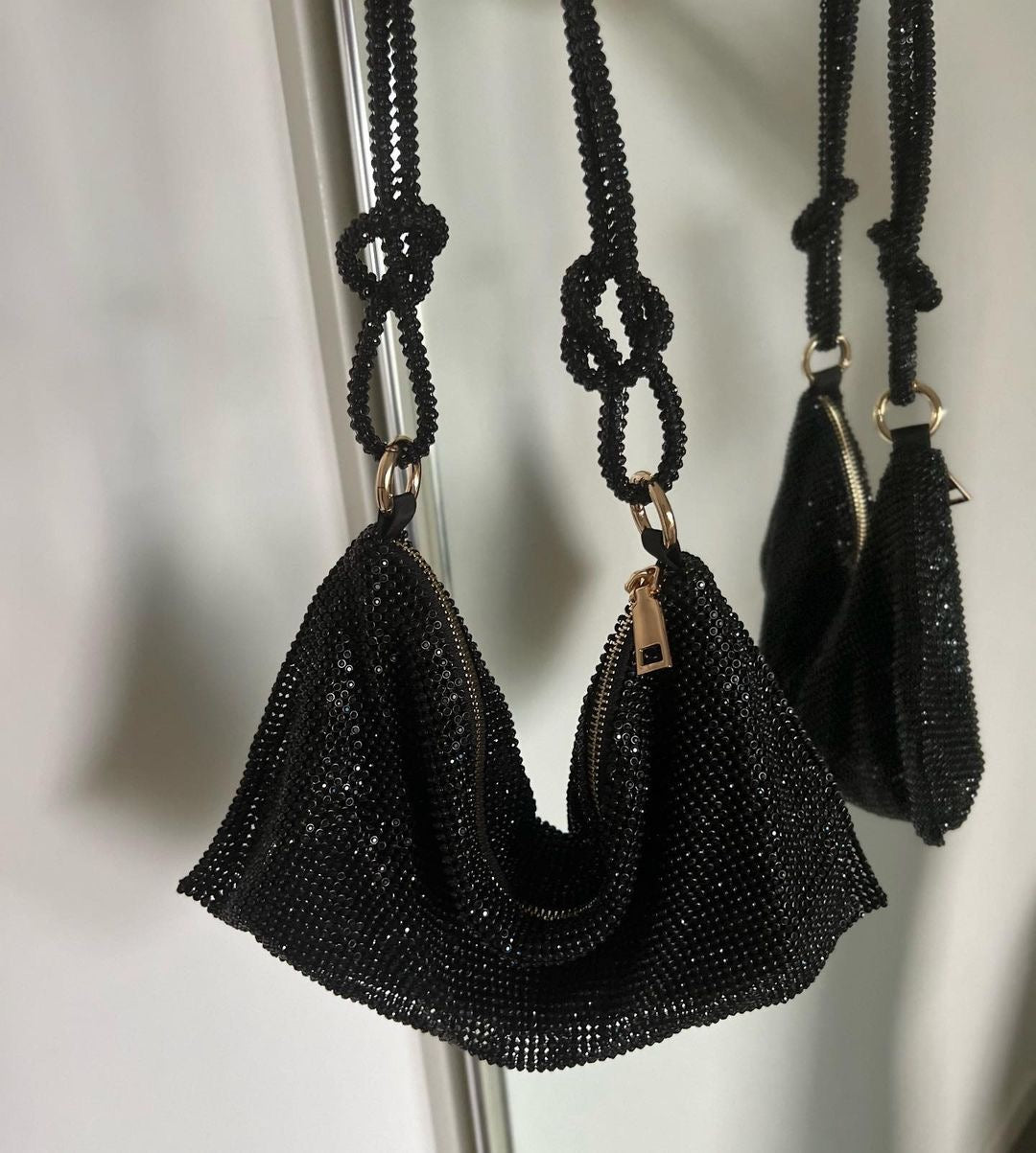 Luxe Diamante Knotted Slouch Shoulder Bag - Black