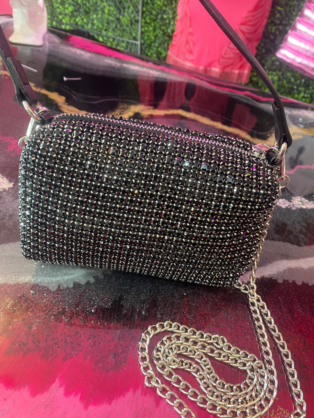Icy Crystal Shoulder Bag - Black