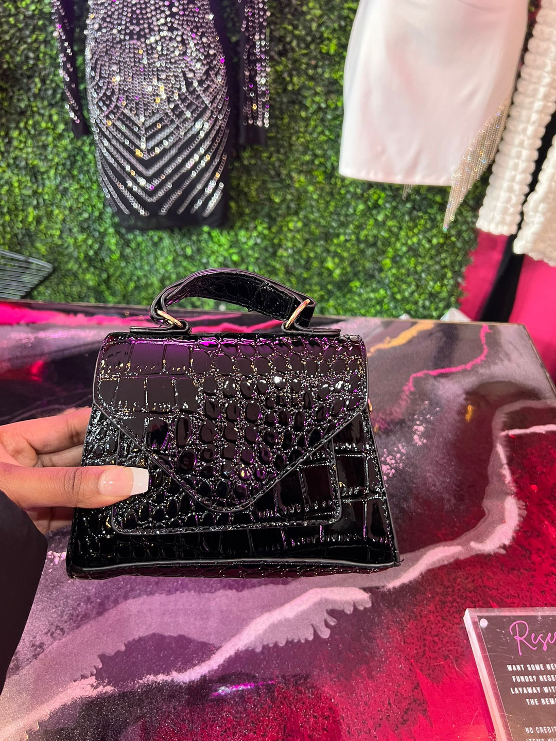 Her Mini Croc Bag - Black
