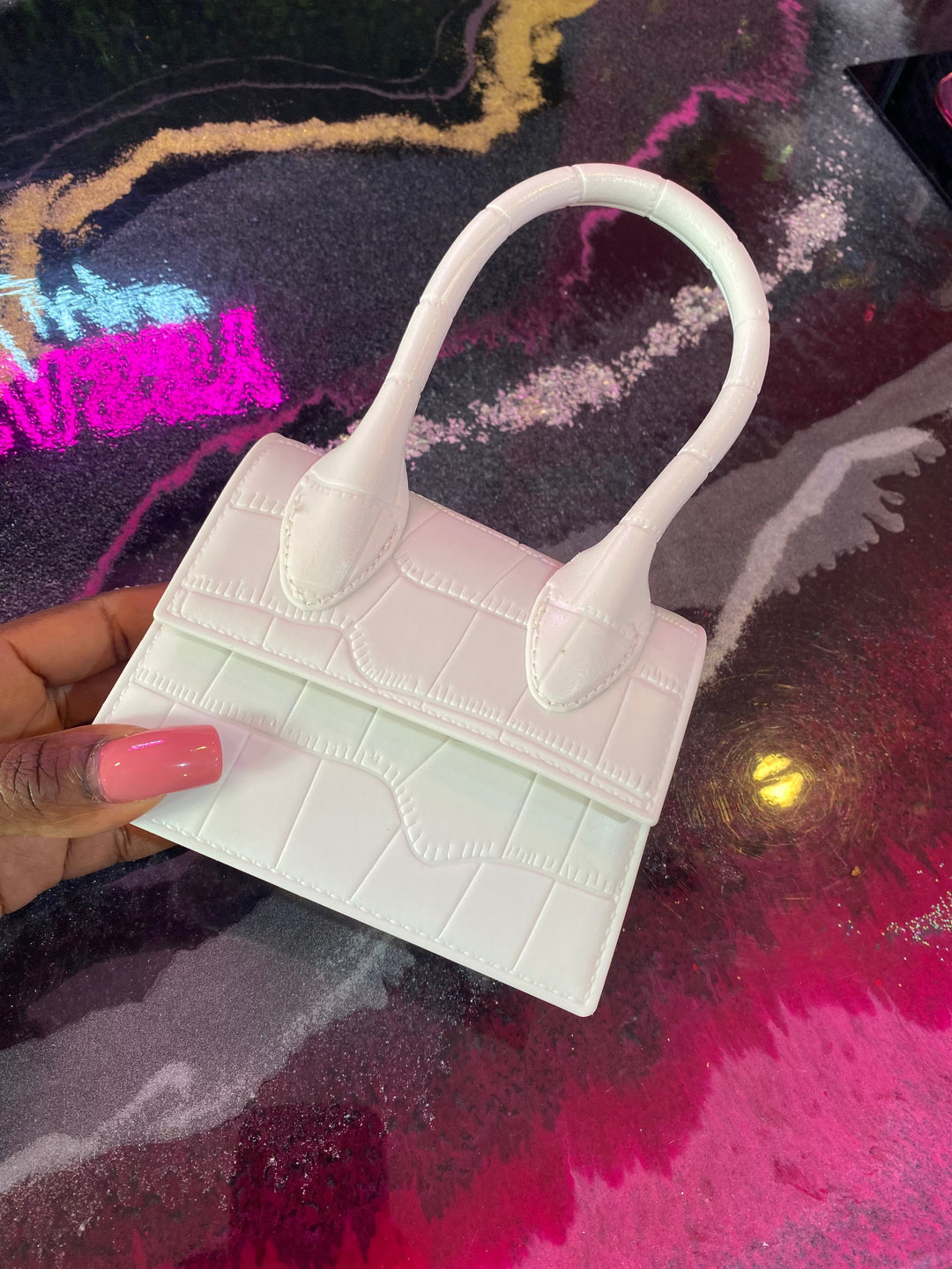 Sassy Mini Croc Bag - White