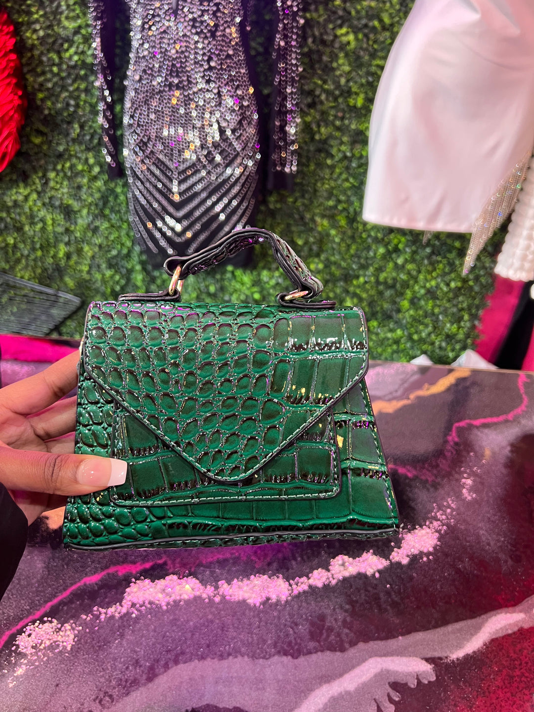 Her Mini Croc Bag - Green