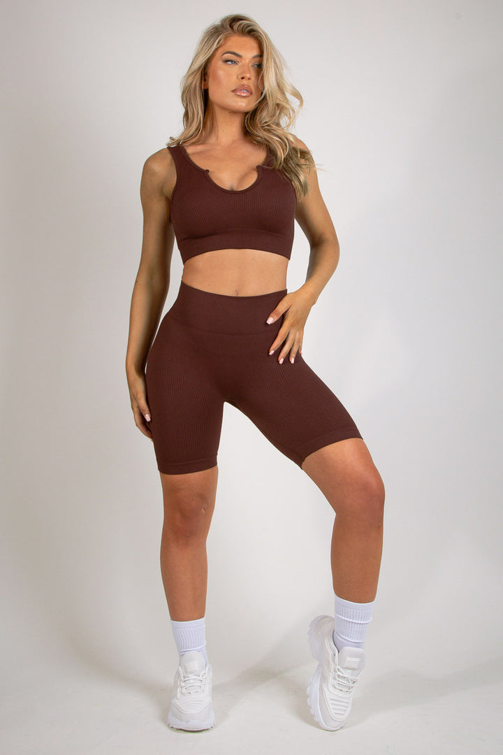 Active Bae Ribbed 2 Piece Active Set - Brown