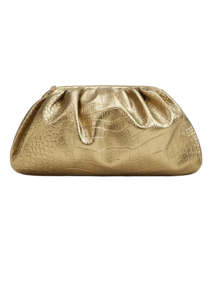 Gold Croc Embossed Clutch Bag