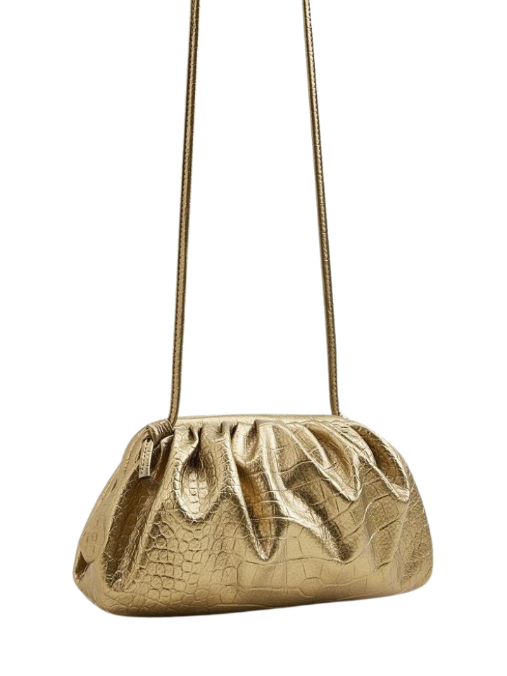 Gold Croc Embossed Clutch Bag