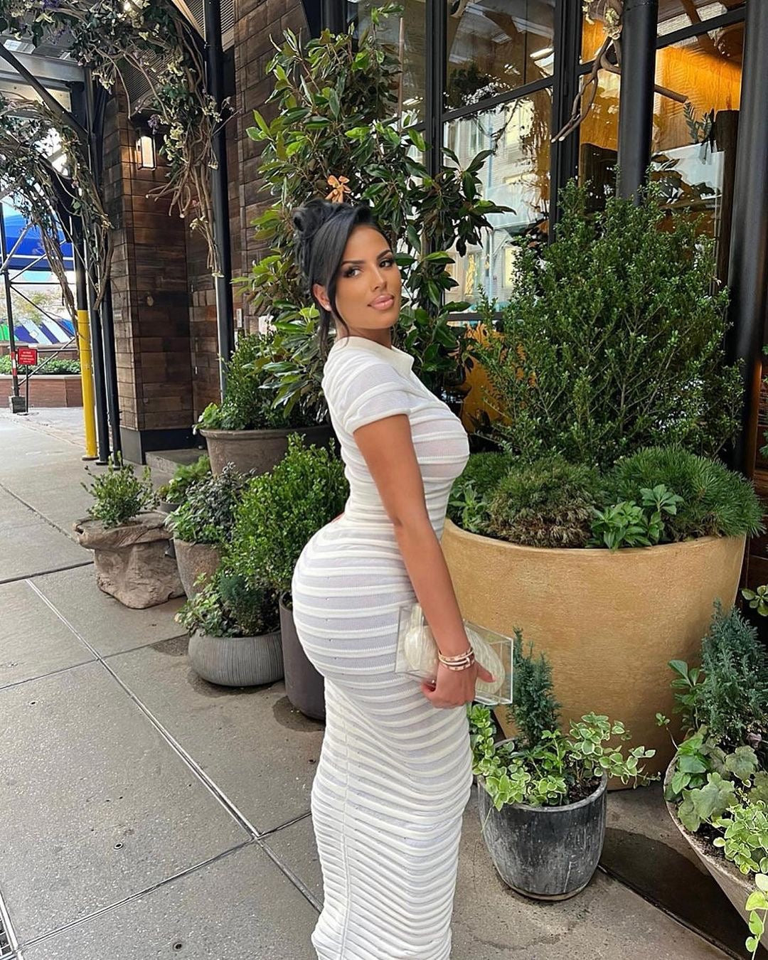 Kim Striped Sheer Knit Maxi Dress - White