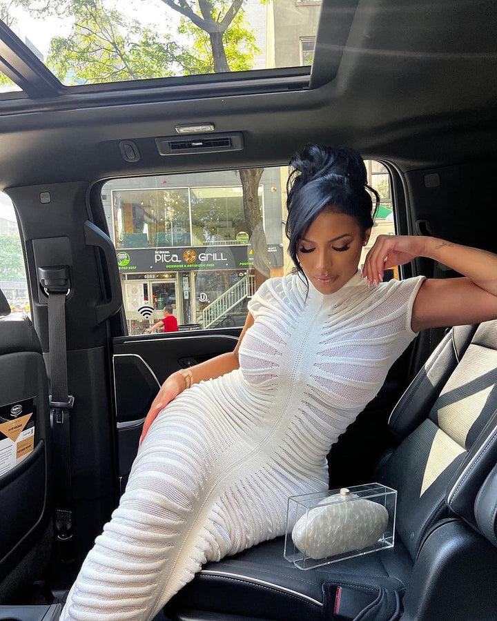 Kim Striped Sheer Knit Maxi Dress - White