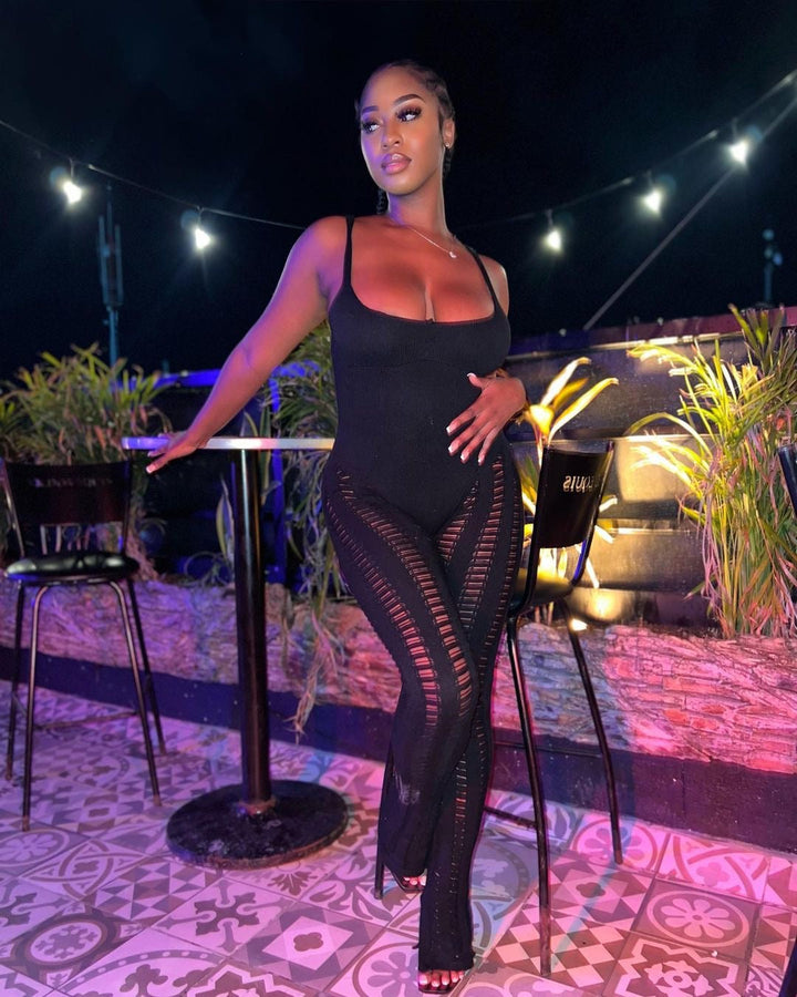 Lara Laddered Knit Jumpsuit - Black
