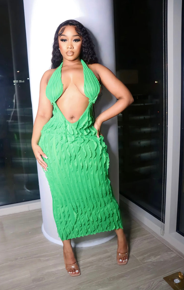 Bombshell Plunge Maxi Dress - Green