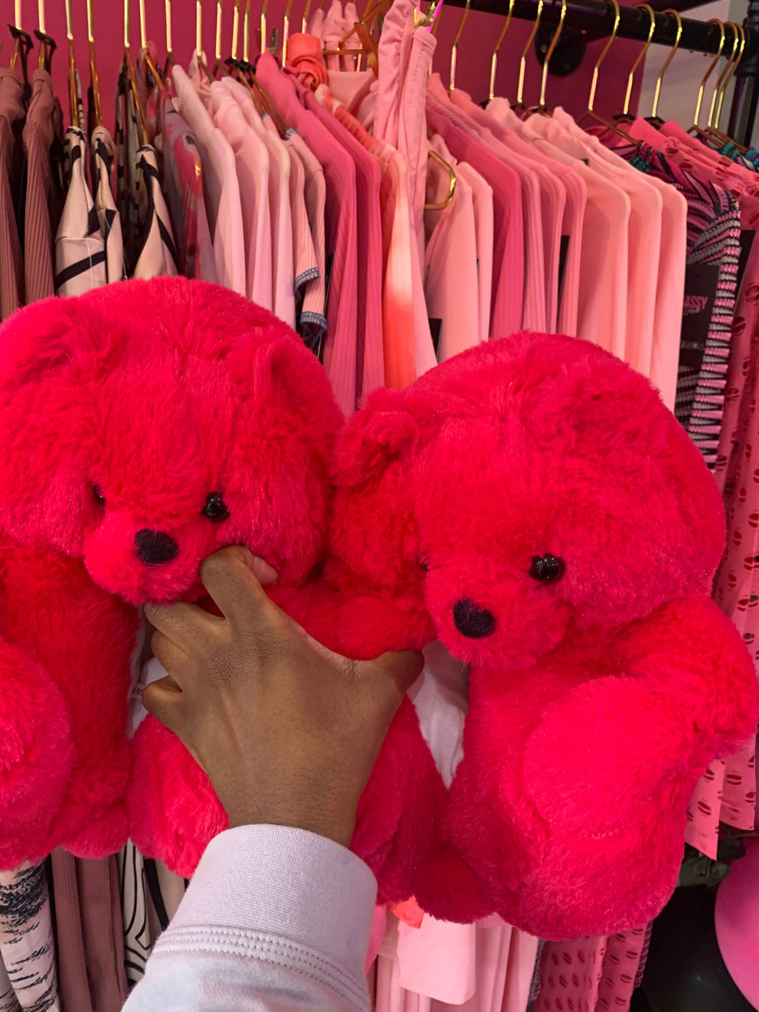 Hot Pink Teddy Bear Slippers