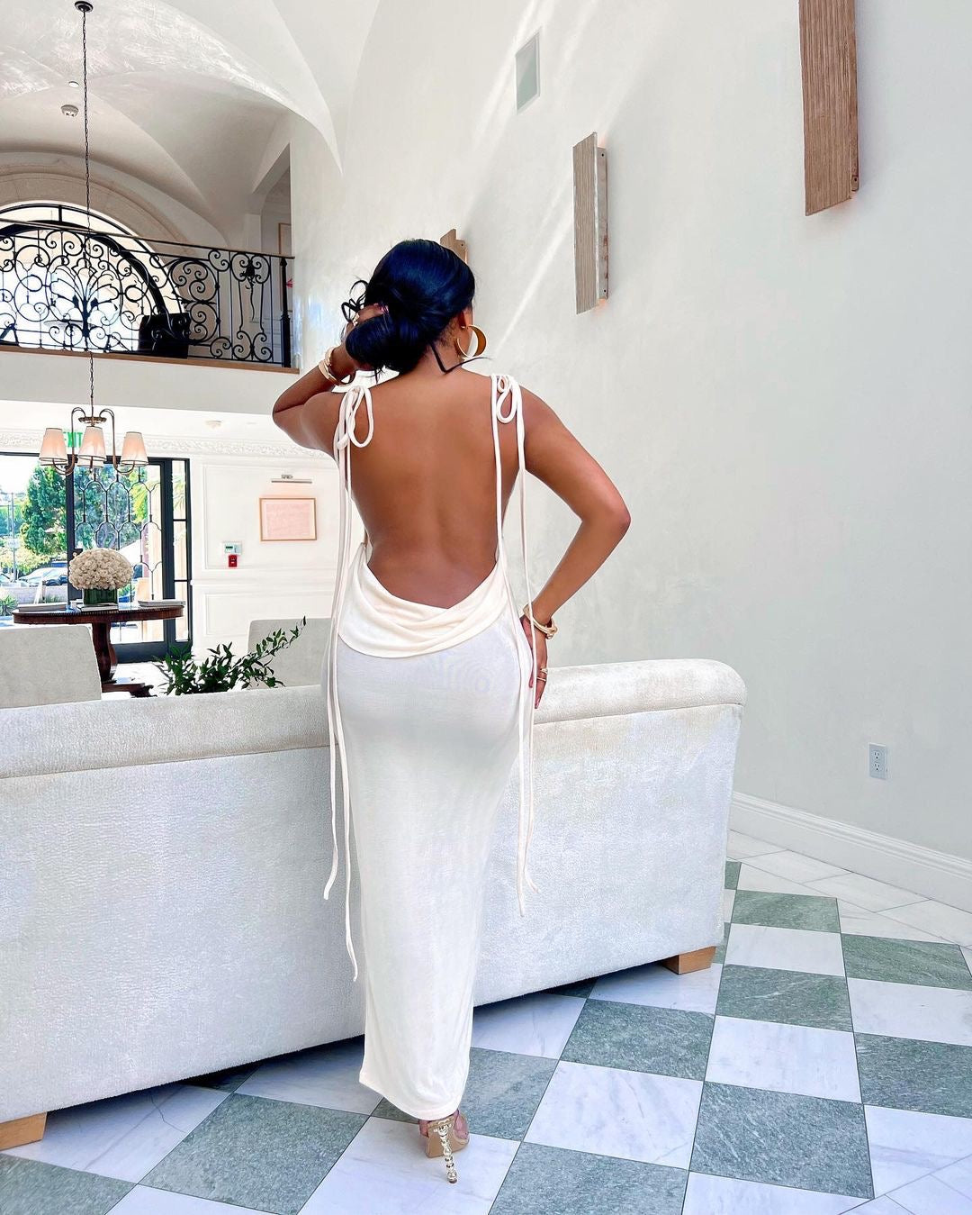 Mulan Draped Back Maxi Dress - Blanc