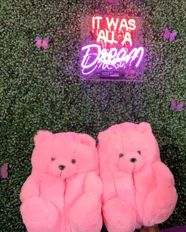 Pink Teddy Bear Slippers