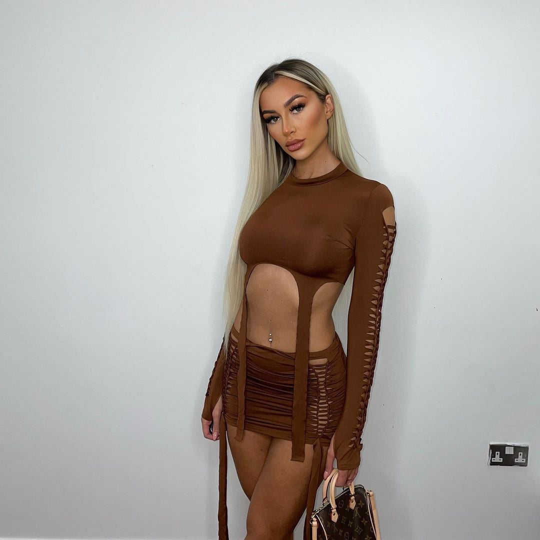 Sasha Top & Skirt Set - Brown