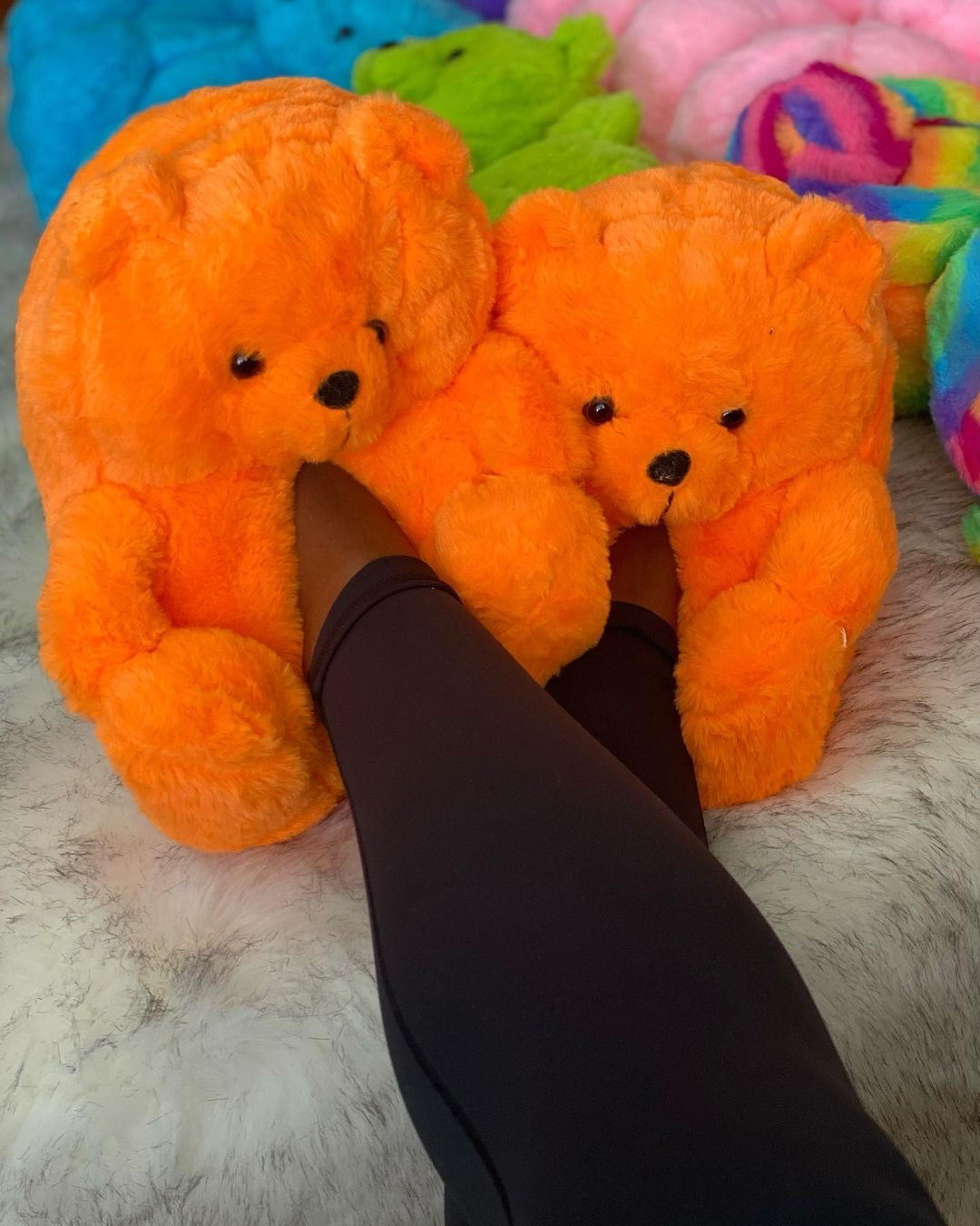 Orange Teddy Bear Slippers