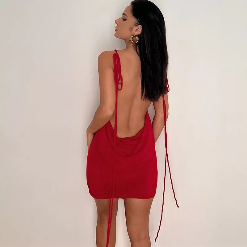 Mulan Draped Back Mini Dress - Red