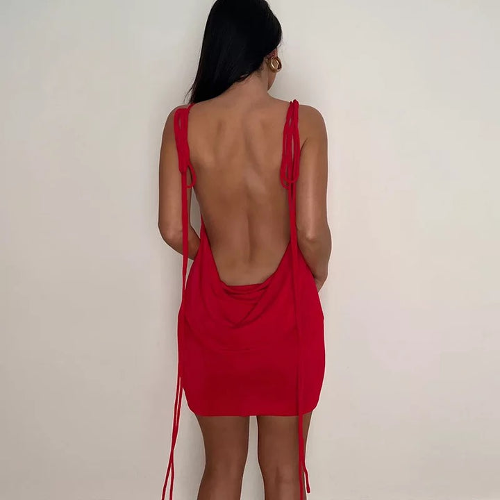 Mulan Draped Back Mini Dress - Red