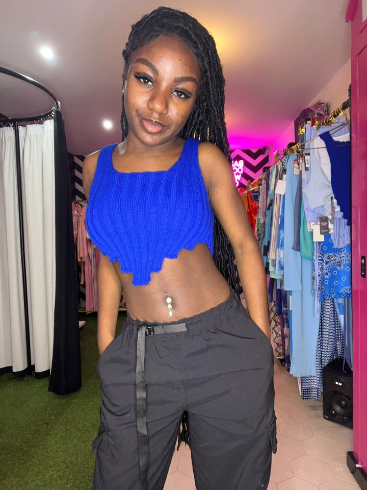 Temptation Knit Crop Top - Blue