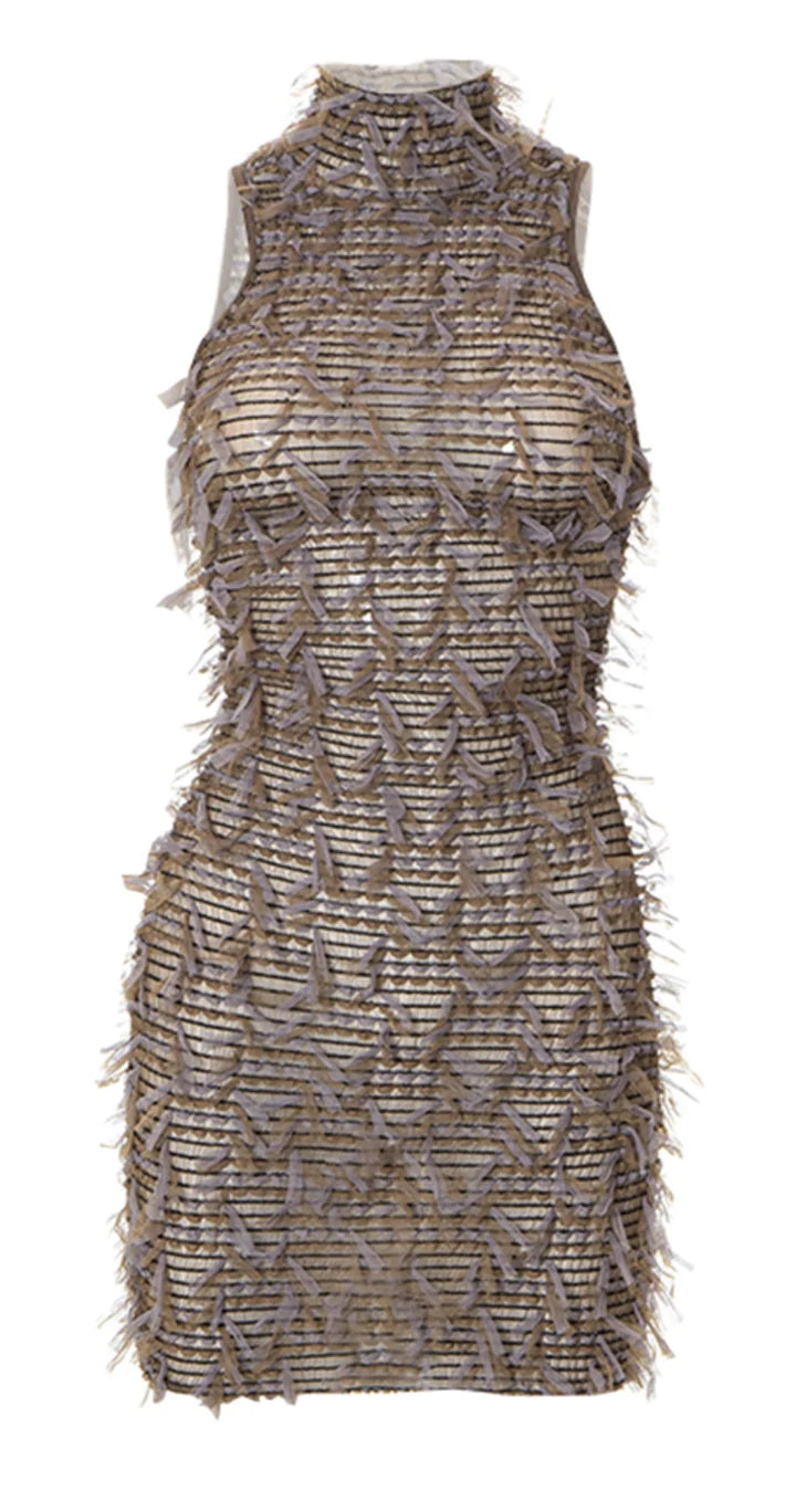 Organza Textured Dress - Khaki